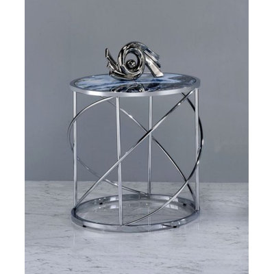 Lyda Blue Marble Print & Chrome Finish End Table