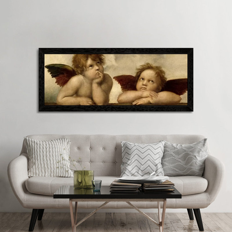 The Two Angels by Raphael - Floater Frame Panoramic Painting on Canvas, 152.4 cm H x 50.8 cm W, Black