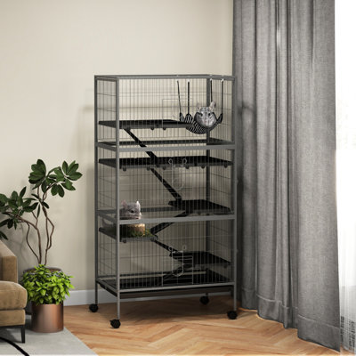 63" 6 Chinchilla Cage - Suitable For Ferret, With , 6 Doors, Removable Tarnished Tray, Heavy-Duty Steel, Rolling, Gray Large Small Animal House 63", Gray, Steel Construction Ferrets & Chinchillas