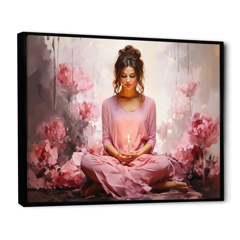«Pink Yoga Mediation» sur impression sur toile, Cadre flottant noir, H 34 po x l 44 po x P 1,5 po