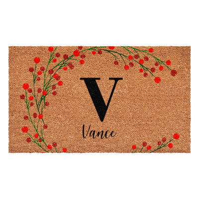 Personalized Christmas Berries Doormat, Letter V
