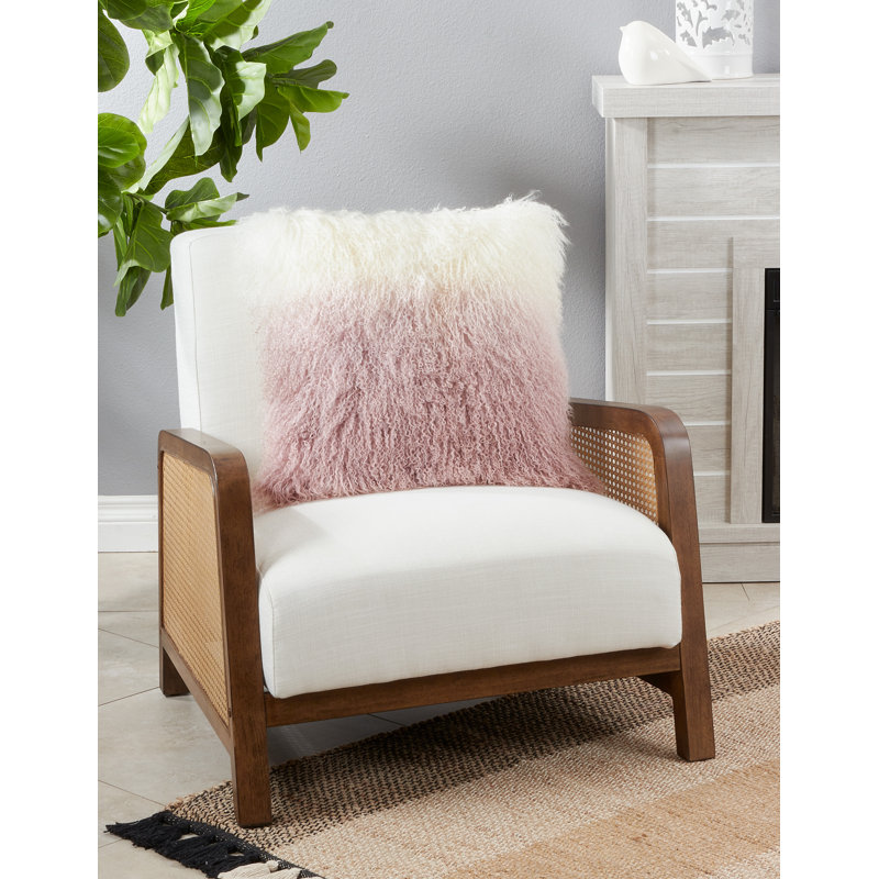 Rose Ombre Lamb Fur Square Throw Pillow, 16 in