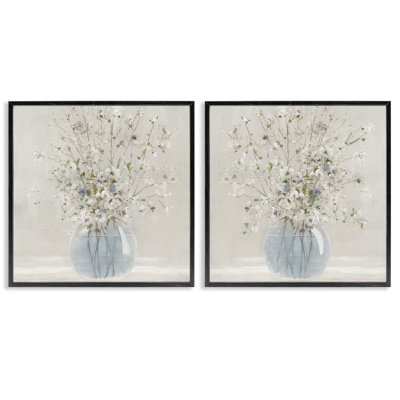 Ensemble de 2 giclées encadrées délicates avec vase en verre délicat, design par Carol Robinson