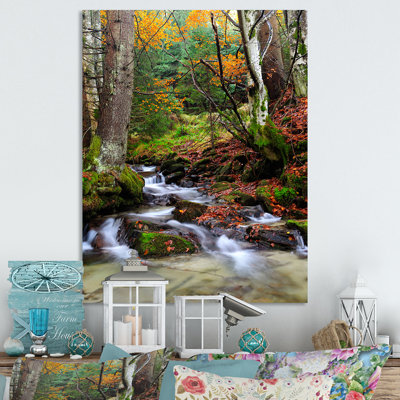 «Beautiful Autumn Forest Waterfall VI», reproduction d'art sur toile traditionnelle