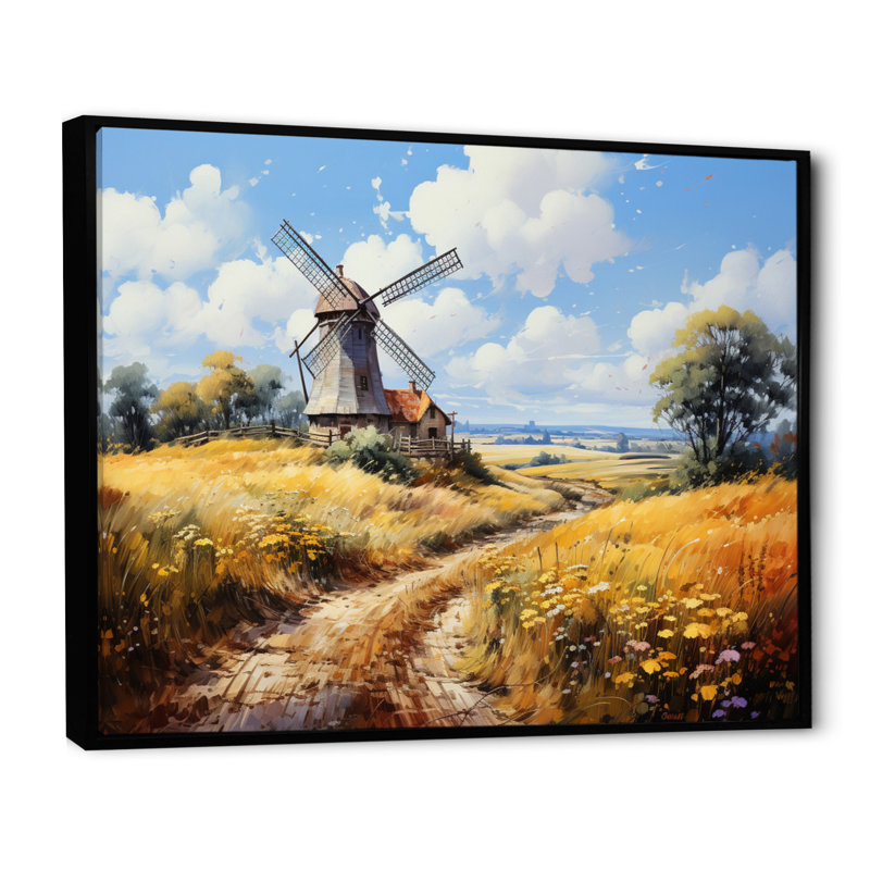 Mill Wind Pastoral Symphony, reproduction d'art sur toile, Cadre flottant noir, H 16 po x l 32 po x P 1 po