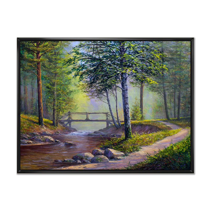 Paysage d'été d'une rivière de forêt III - décoration murale traditionnelle sur toile, H 8 po x l 12 po x P 1 po