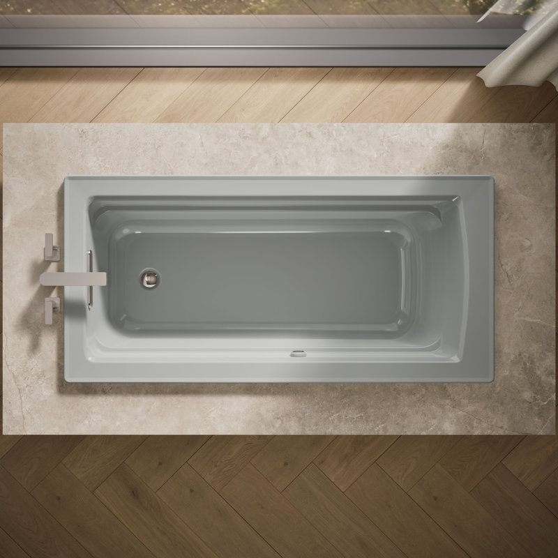 Archer Drop-in Bath with Bask Heated Surface and Reversible Drain, Ice Grey
