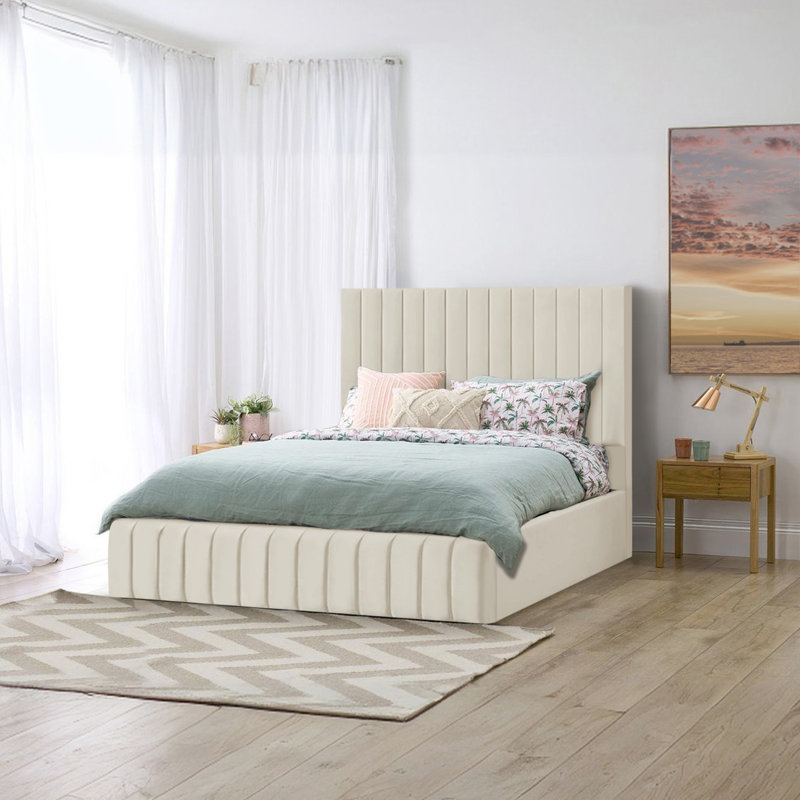 Janae Upholstered Ottoman Storage Bed, Double (4'6), Cream