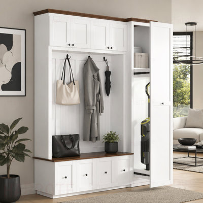 78.7"H Entryway Hall Tree with Storage Bench, 5-in-1 Hall Tree Farmhouse Coat Rack Shoe Bench with Cabinets, Drawers & Hooks