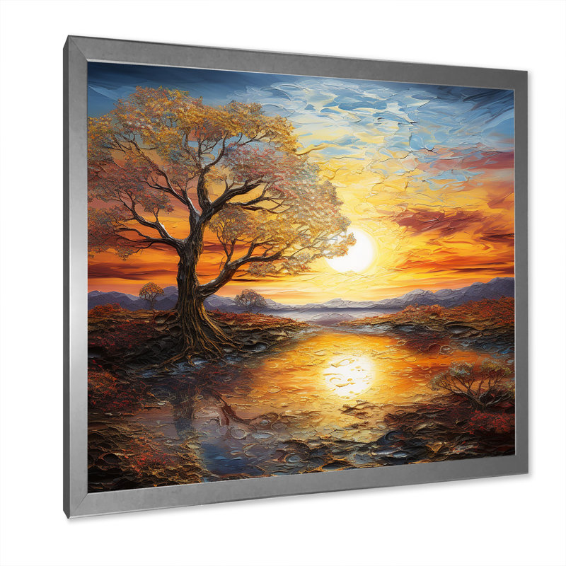 Sunrise Charm liquide Art II, H 16 po x l 16 po x P 1 po, Cadre simple argenté