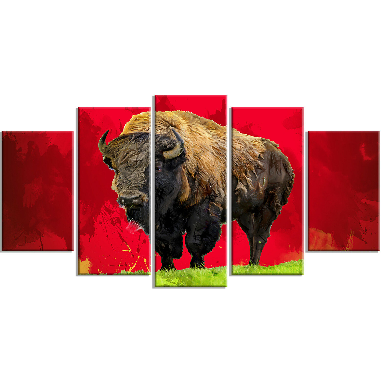 Design Art Metal 'Lone Bison' 5 Piece Graphic Art Set | Wayfair