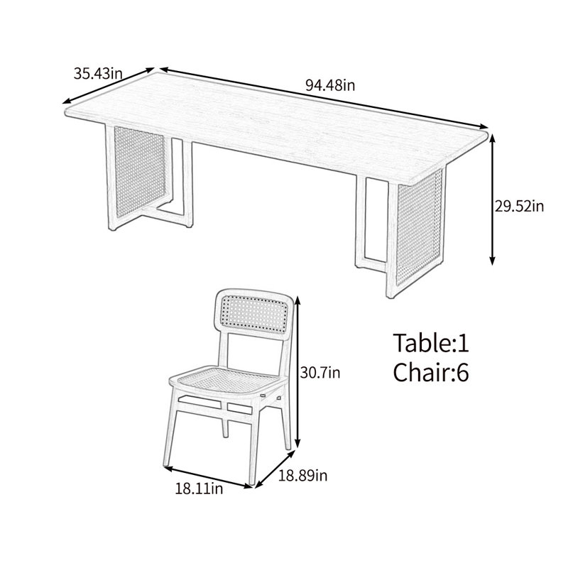 Ensemble de table de bon goût en bois massif, H 29,52 po x L 94,48 po x l 35,43 po