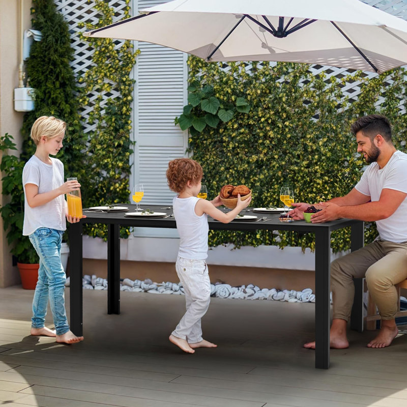 Ensemble repas pour 6 personnes avec table de salle à manger en PEHD et chaises empilables, 7 Pieces: Table, 6 Chairs, Gris