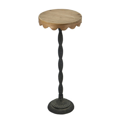 Table d'appoint brune en fer festonné avec plateau en bois brun, polyvalente dans tout décor de maison, 11,9 x 11,9 x 29,5 pouces, 5,6 lb, table à cadre mince avec plateau terreux, idéale pour la pièce