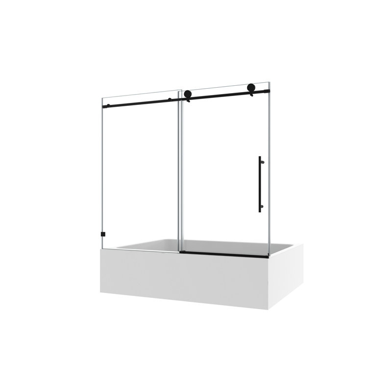 6063 frameless one fixed and one shifted Shower Door, 70MM 304 stainless steel large pulleys with adjustable soft closing function,with nano easy cleaning,stick explosion-proof menbrance