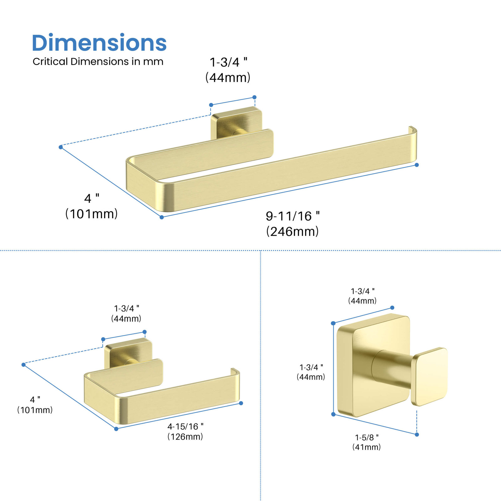 Blaze 4-Piece Bathroom Hardware Set, Brushed Gold