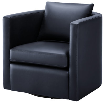 Fauteuil pivotant en similicuir bleu, avec tissu, dossier et coussins de siège réversibles, coussin à ressorts ensachés, pivotant à 360 degrés, coussins