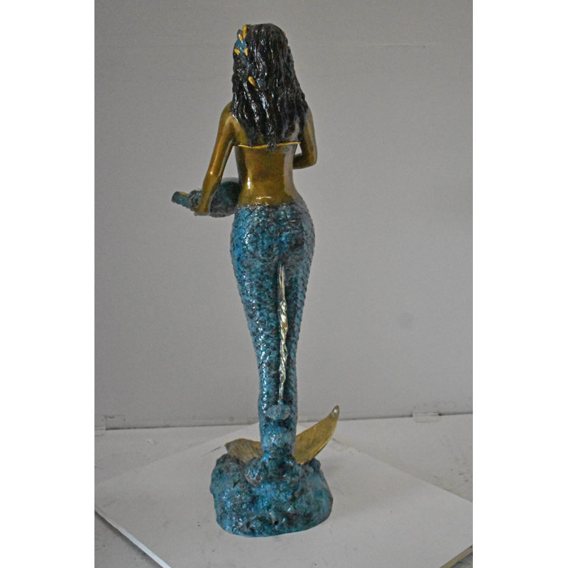Mermaid Holding A Shell Bronze Fountain Color Finish - Size: 18" X 19" X 46"H.