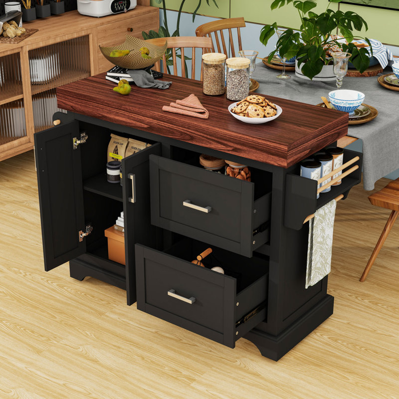 Versatile Rolling Kitchen Cart with Storage Drawers, Thick Tabletop and Lockable Wheels, Black