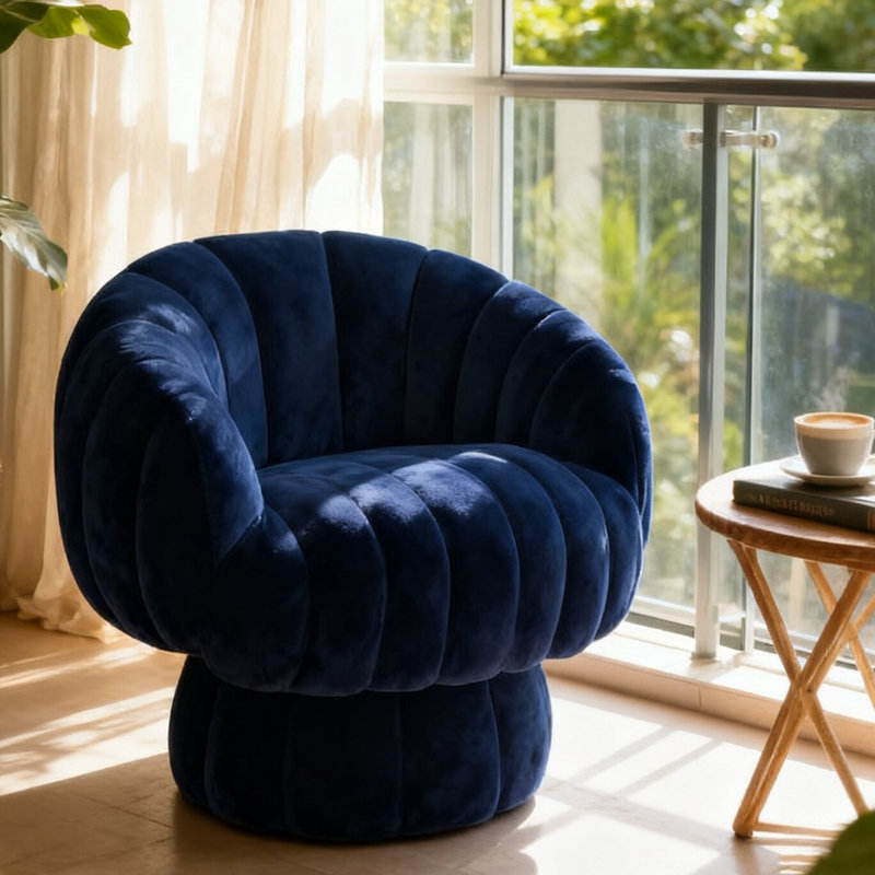 Upholstered Swivel Accent Chair Barrel Chair With Pillow(Set of 3), Navy