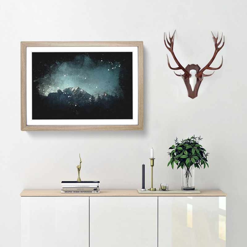 Snow Capped Mountain - Picture Frame Graphic Art, 45cm H x 63cm W x 2cm D, Oak Framed