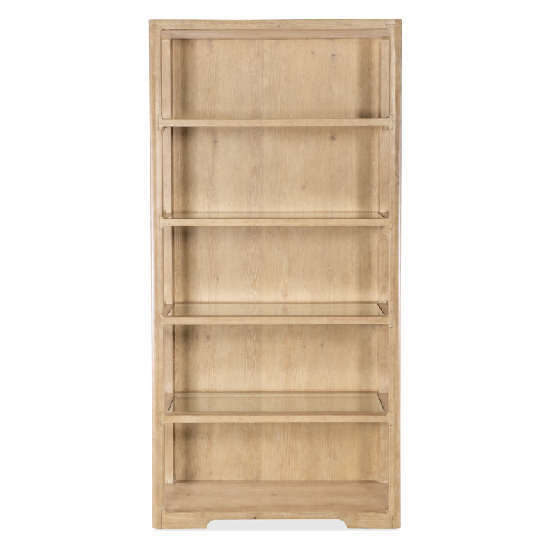 Beige Oak Veneer Transitional Bookcase with Glass Shelves