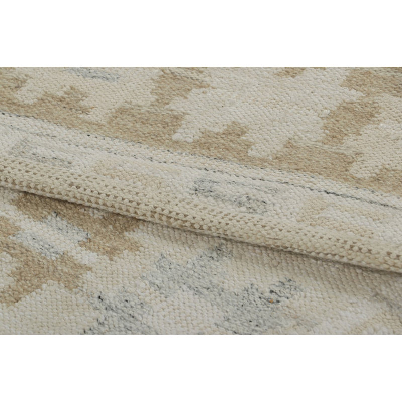 Rug & Kilim’S Scandinavian Rug In Taupe And Cream With Geometric Patterns, Rectangle 6' x 9'