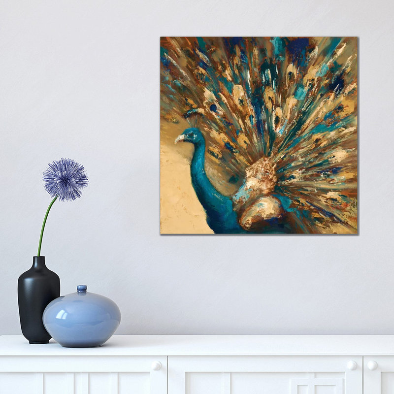 Proud Peacock by Julianne Marcoux - Wrapped Canvas Painting, 45.72 cm H x 45.72 cm W x 3.175 cm D