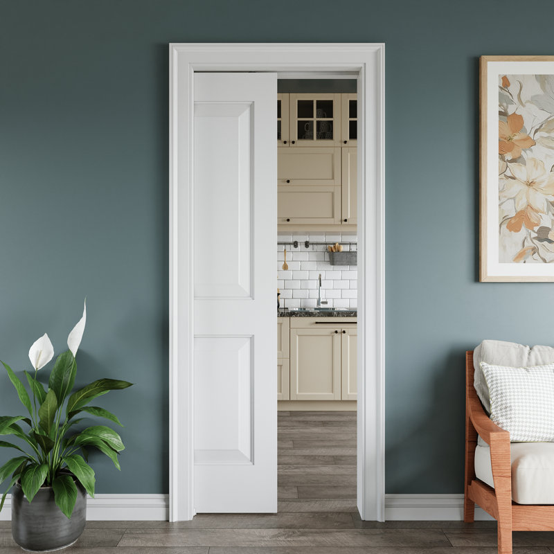 Porte coulissante intérieure à galandage, porte à panneaux surélevés apprêtée moderne à 2 niveaux, porte coulissante creuse pour chambre à coucher avec âme pleine et fermeture amortie, porte de placard de chambre, portes-fenêtres coulissantes intérieures