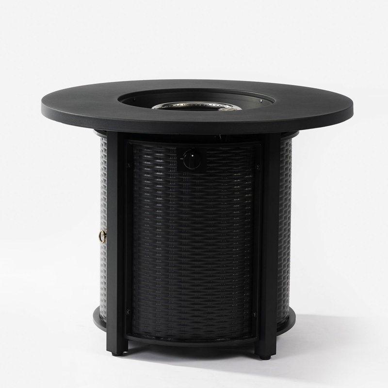 32Inch Round Steel Fire Pit Table With Steel Lid And Lava Rocks