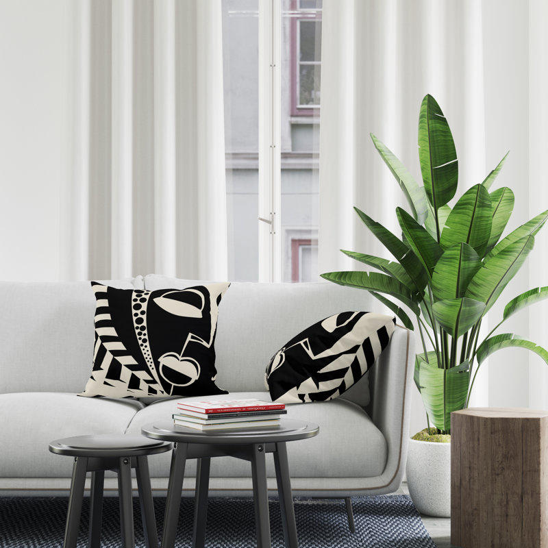 Jeté carré intérieur / extérieur en polyester Ikom, L 17 po x H 17 po, Noir