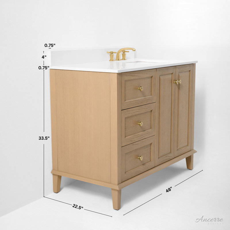 Hannah 48'' W Single Vanity, White, Right, Oak/Brushed Gold