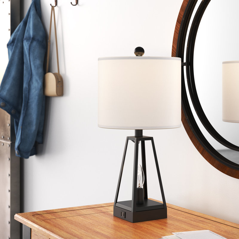 Erickson 20,5 po. Lampe de table moderne en métal noir à intensité variable pour table de chevet et table de chevet avec port USB