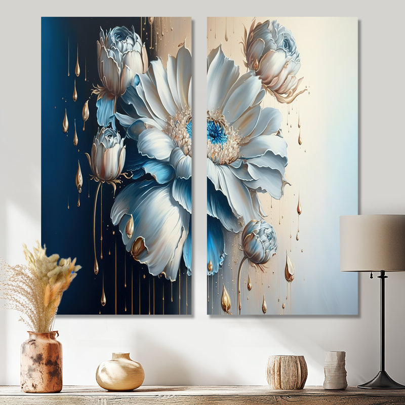 Daisy bleu glacier III - Décoration murale traditionnelle 2 pièces, H 20 po x l 24 po, Toile tendue, Ne s’applique pas