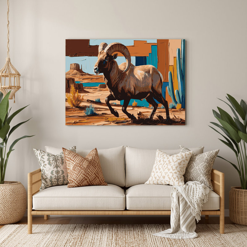 Art mural en métal du sud-ouest avec 7 moutons bighorn, H 288 po x l 432 po x P 0,05 po