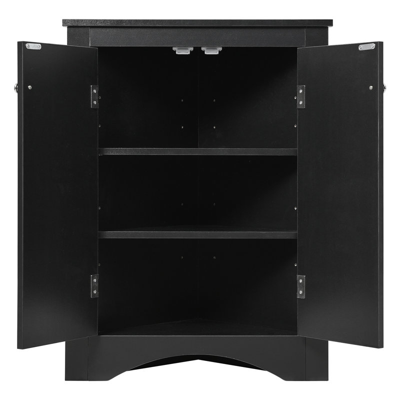 Triangle Bathroom Storage Cabinet With Adjustable Shelves, Freestanding Floor Cabinet For Home Kitchen, Black