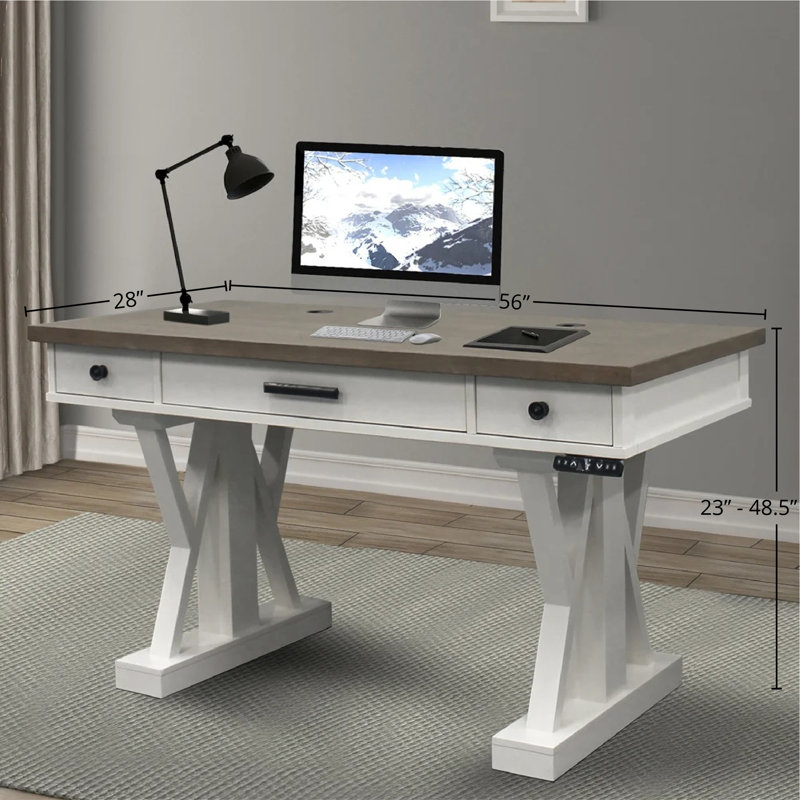 Kelsie-Mae Adjustable Solid Wood Top Writing Desk with Power Outlet, Beige
