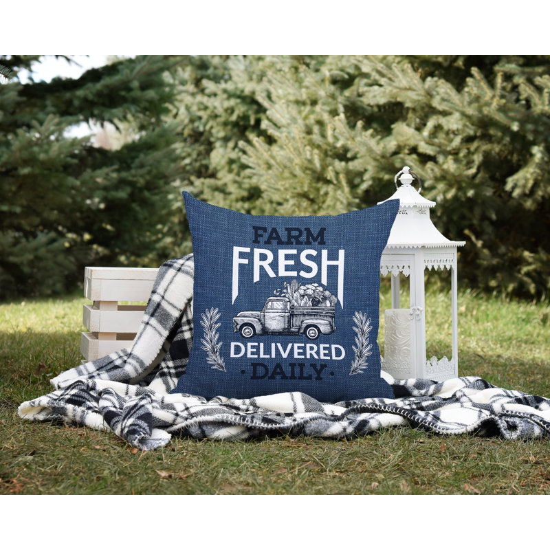 Coussin intérieur / extérieur Ringo Farm, L 19 po x H 19 po, Bleu