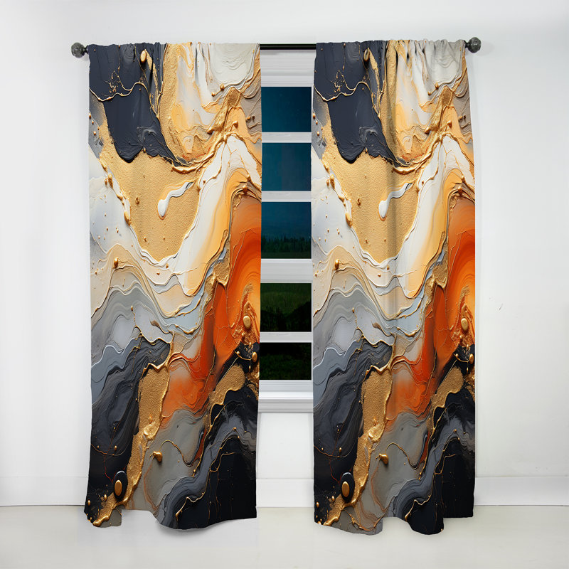 Eilert Gold And White Geode Lava II - Stone Geode Curtain - Velvet Room Darkening - 1 panel, 52" W x 95" L