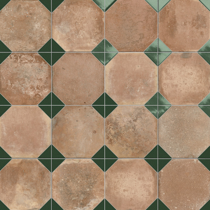 Kings Nonna 17-7 / 8 po X 17-7 / 8 po Carreau de porcelaine pour plancher et mur, Orange / Vert