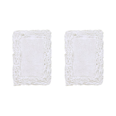 Ensemble de tapis de bain 100% coton 1775 g / m² 2 pièces Courson Premium, certifié OEKO-TEX®, envers en latex antidérapant, motif de volants touffetés moelleux, super absorbant, tapis de salle de bain lavables à la machine, blanc
