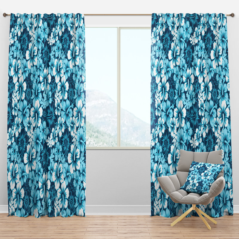 Panneau de rideau simple semi-diaphane avec passe-tringle Tropical Indigo, l 52 po x L 63 po