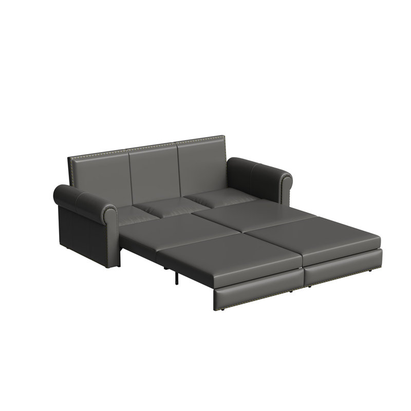 Chesterfield Sofa,93.7" King Pull Out Sofa Bed, 3-In-1 Faux Leather Convertible Sleeper Sofa With Nailhead Trim & Rolled Arm,Multi-Functional Sofa Bed,Dark Brown