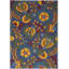 Tapis floral bleu et jaune 5 pi x 7 pi tissé à la machine