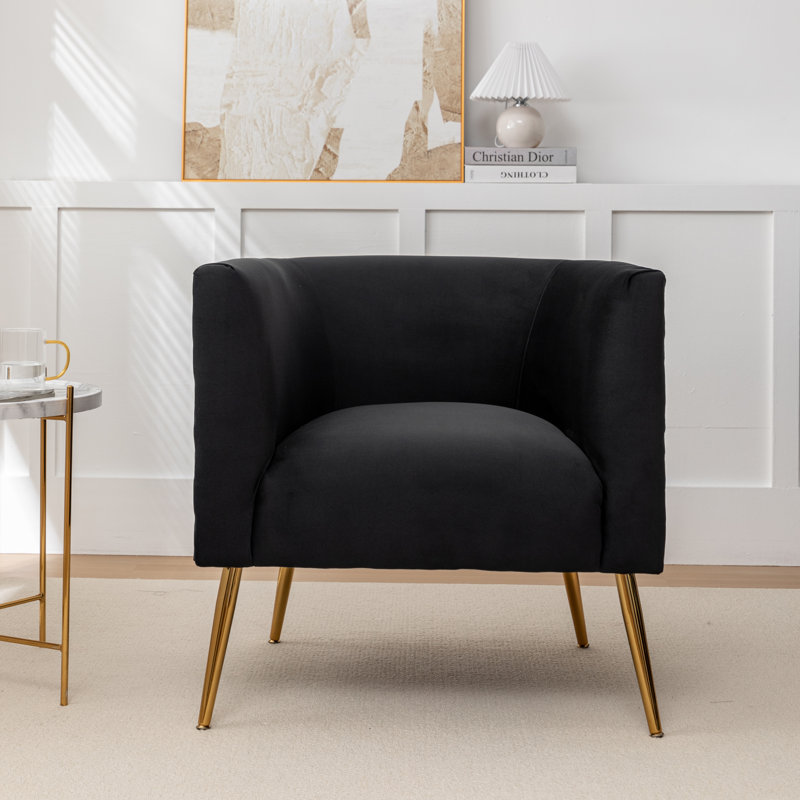 Cristen Velvet Barrel Chair, Black Velvet, 1