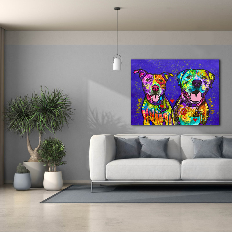 «Two Pitties» par Dean Russo, art mural sur toile, H 40 po x l 54 po x P 1,5 po