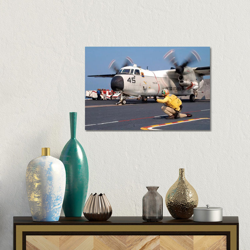 Signalman Gives The Launch Signal To A C-2A Greyhound 1 Piece Wall Art on Canvas, 30.48 cm H x 45.72 cm W, Canvas