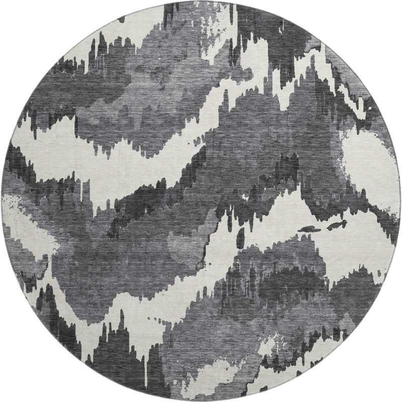 Premium Machine Washable Prisco Black Rug, Round 8'