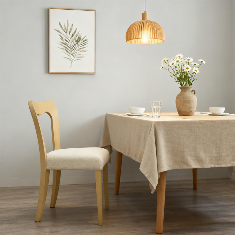  Ensemble de 2 chaises de salle à manger sans accoudoirs, Beige, Bois de frêne naturel