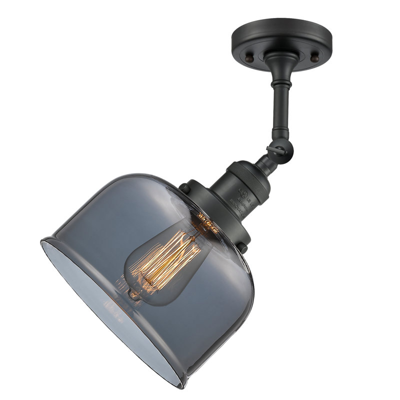 Handley Glass Semi Flush Mount, Plated Smoked, Matte Black, 3.5 Watt Vintage LED Bulb